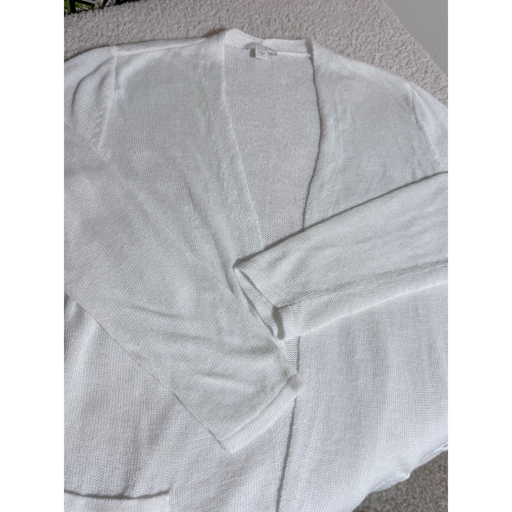 J. Jill Cardigan Women M White Linen Blend Open Front Long Classic Minimalist